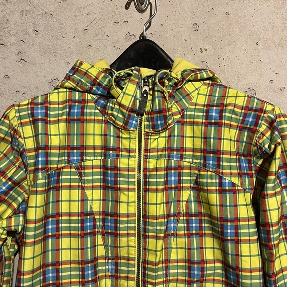 Burton Womens Size M Dryride Activity Jacket Yellow Plaid Hooded Vented Arms - Picture 2 of 11